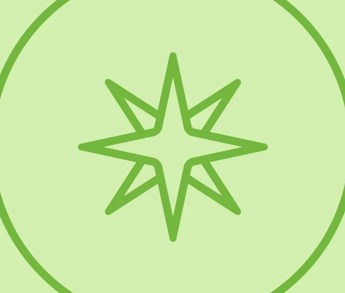 Green starburst icon within a circle.