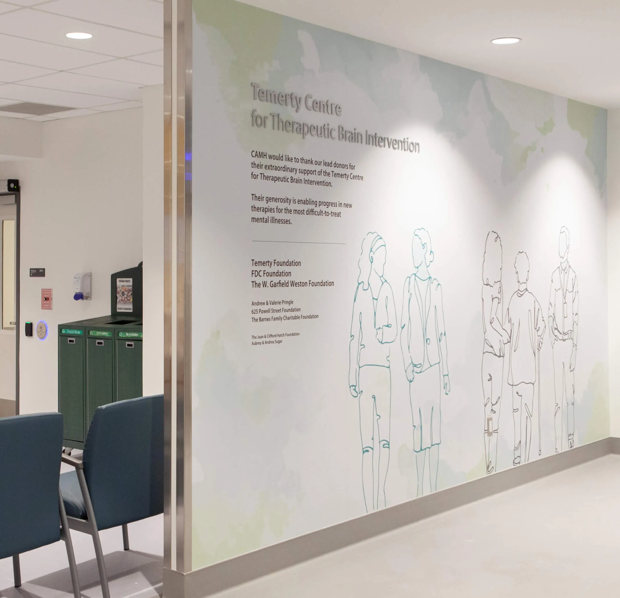 Wall mural at Temerty Centre for Therapeutic Brain Intervention thanking donors.