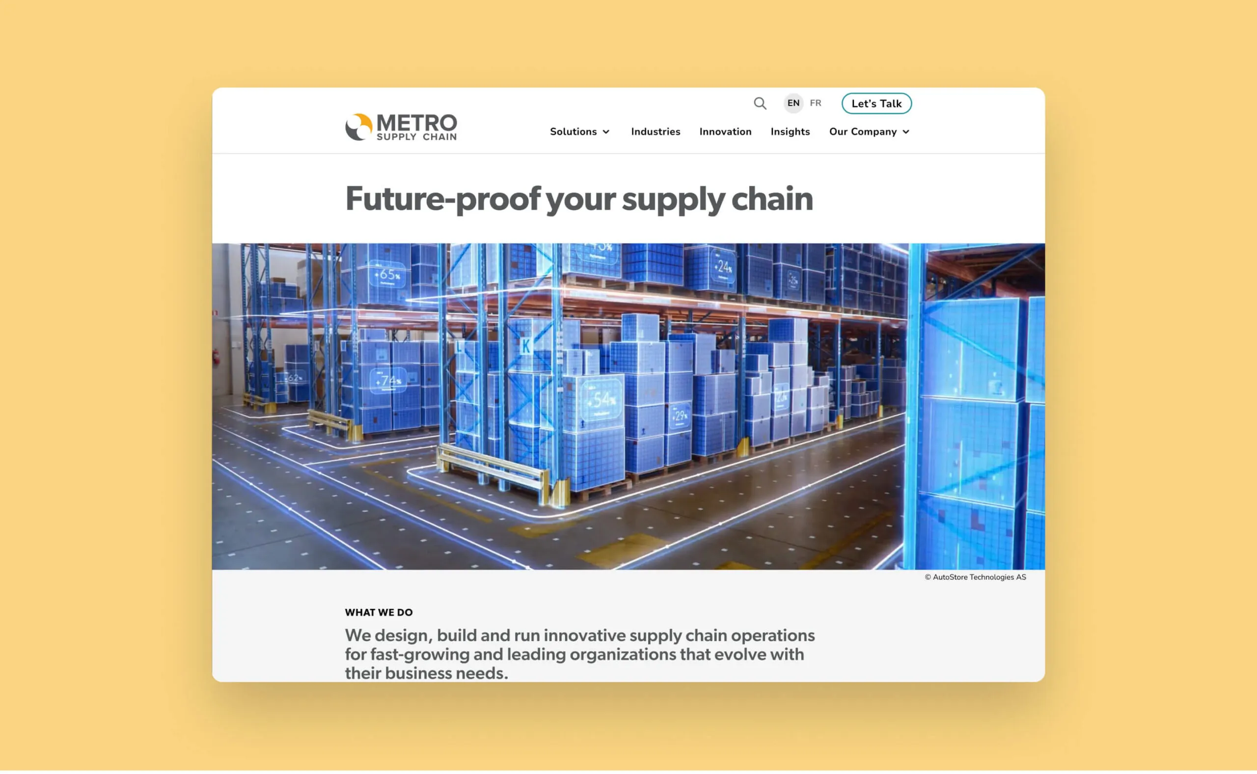 Warehouse interior with futuristic blue overlays and text 