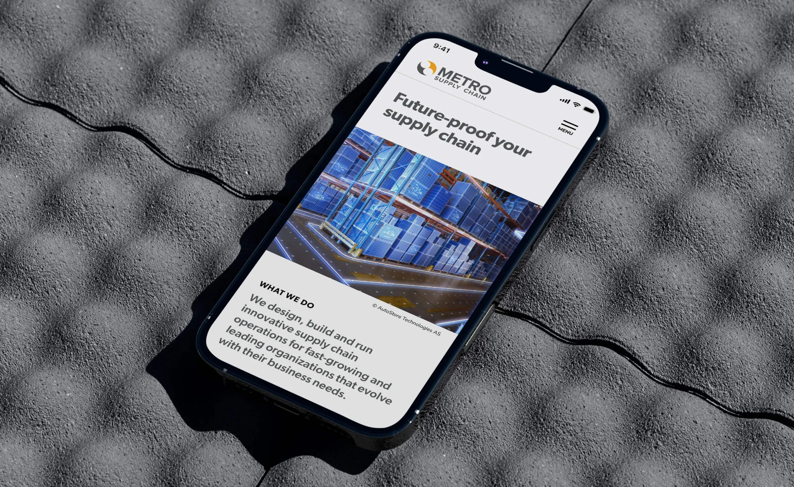 Metro Supply Chain website on a phone, showing 