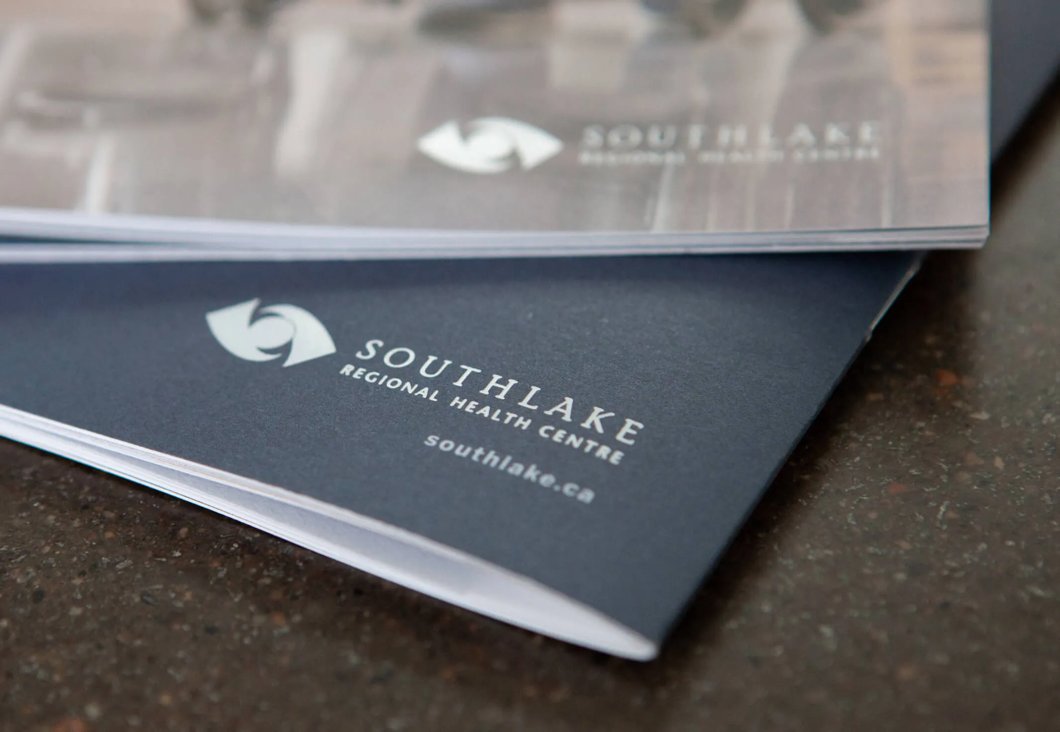 Southlake Regional Health Centre logo and website address on a dark brochure.