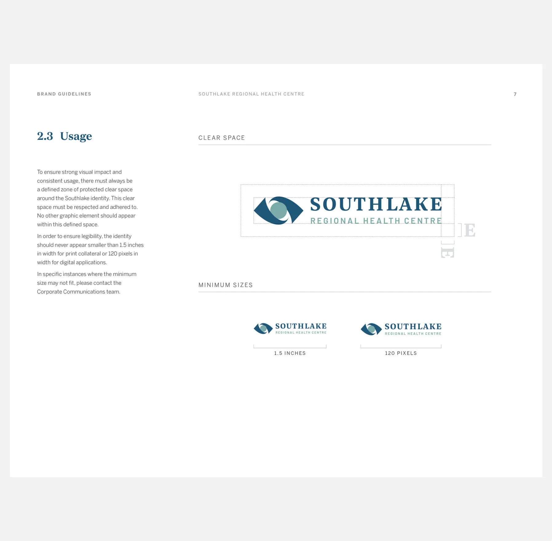 Southlake Regional Health Centre logo with clear space and minimum size guidelines.