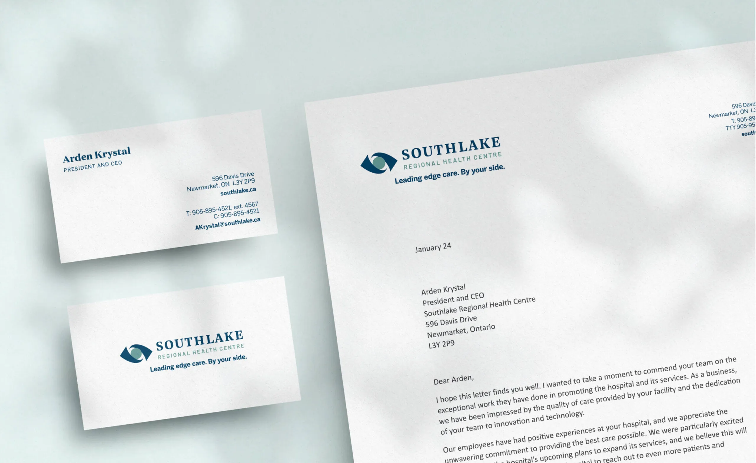 Southlake Regional Health Centre letterhead and business cards.