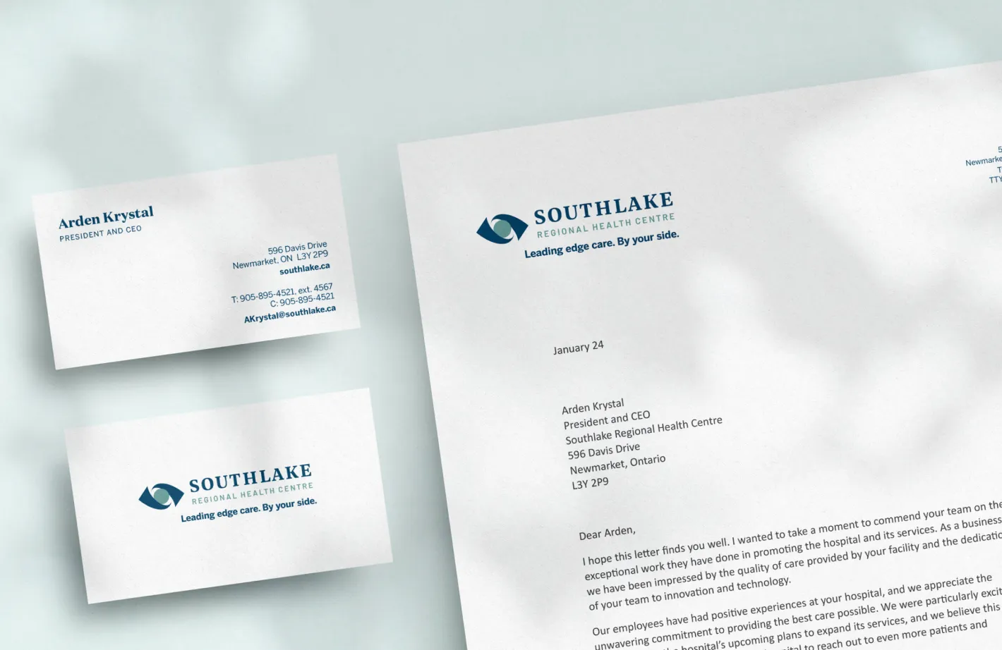 Southlake Regional Health Centre letterhead and business cards.