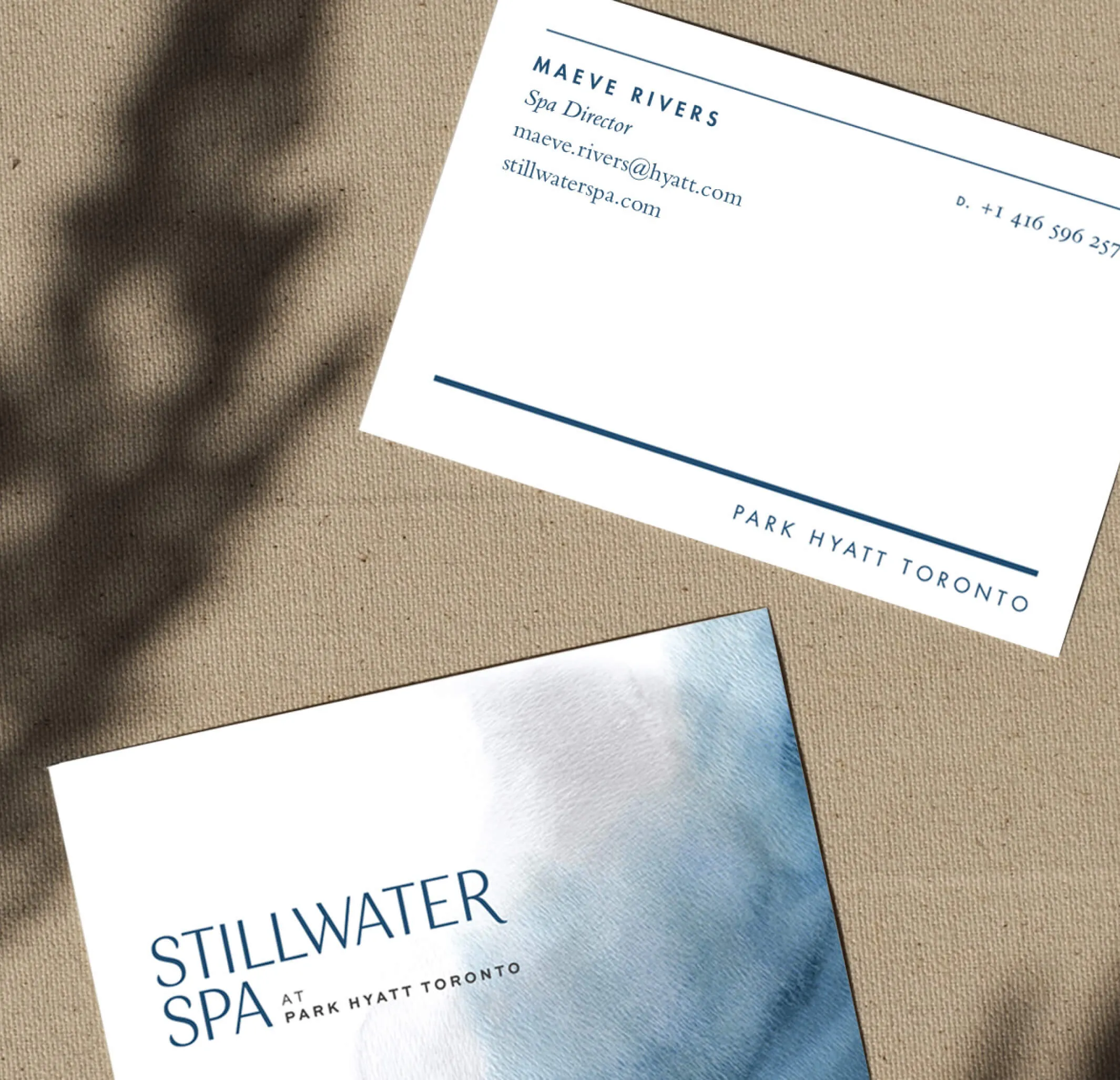 Business card for Maeve Rivers, Spa Director at Stillwater Spa, Park Hyatt Toronto.