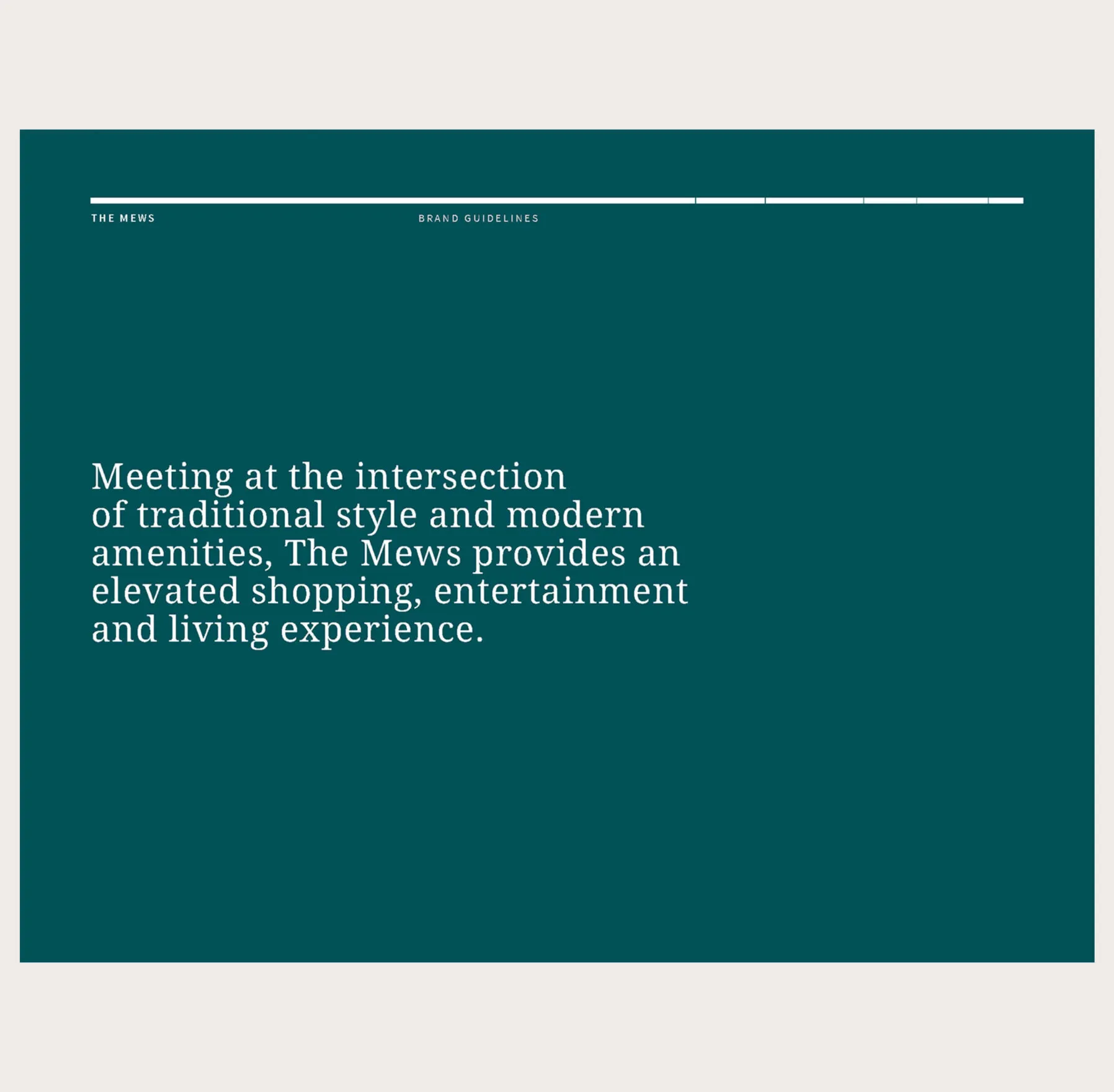 The Mews brand guidelines with text about shopping and living experience.