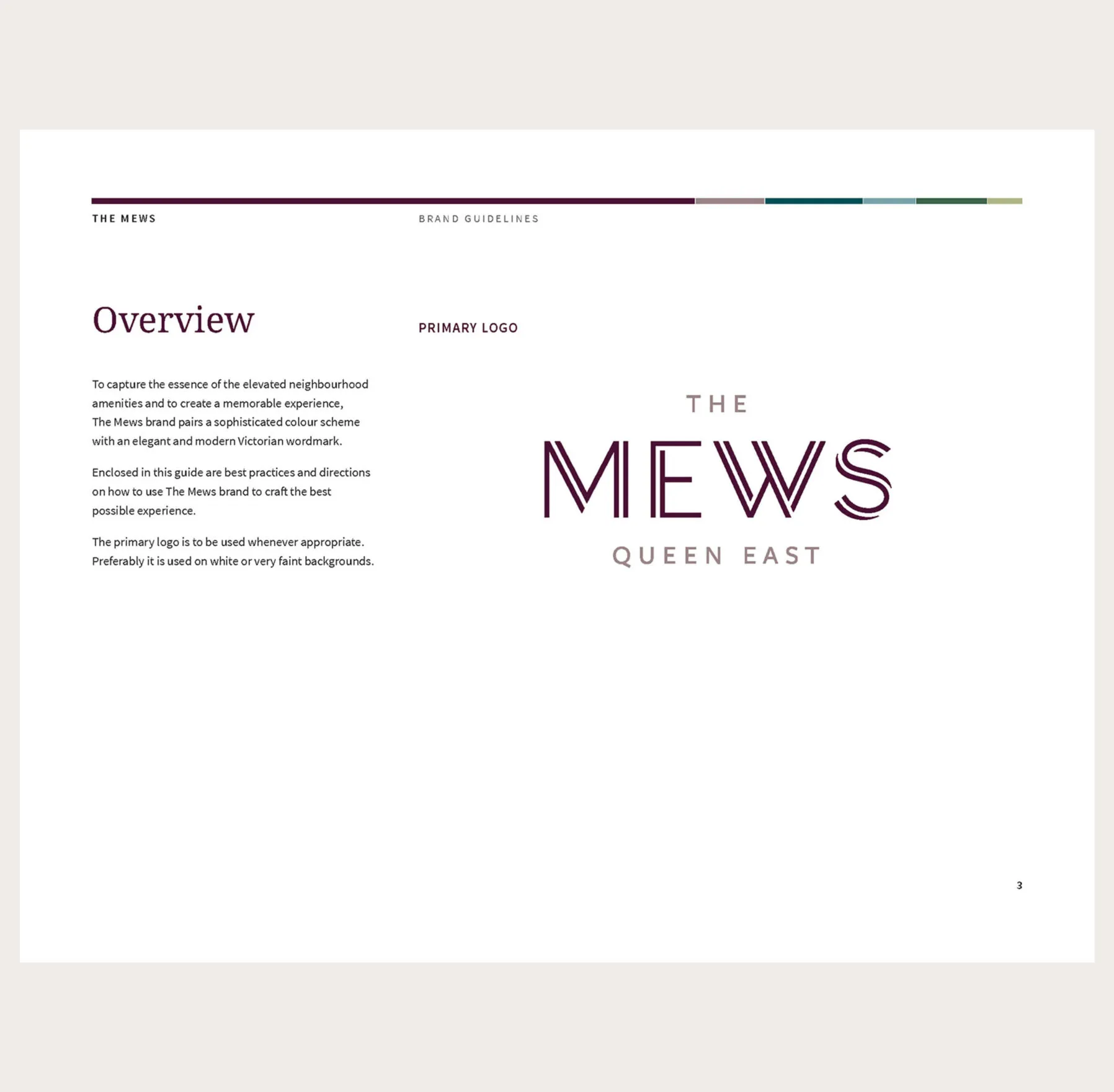 The Mews brand guidelines: Overview and primary logo.
