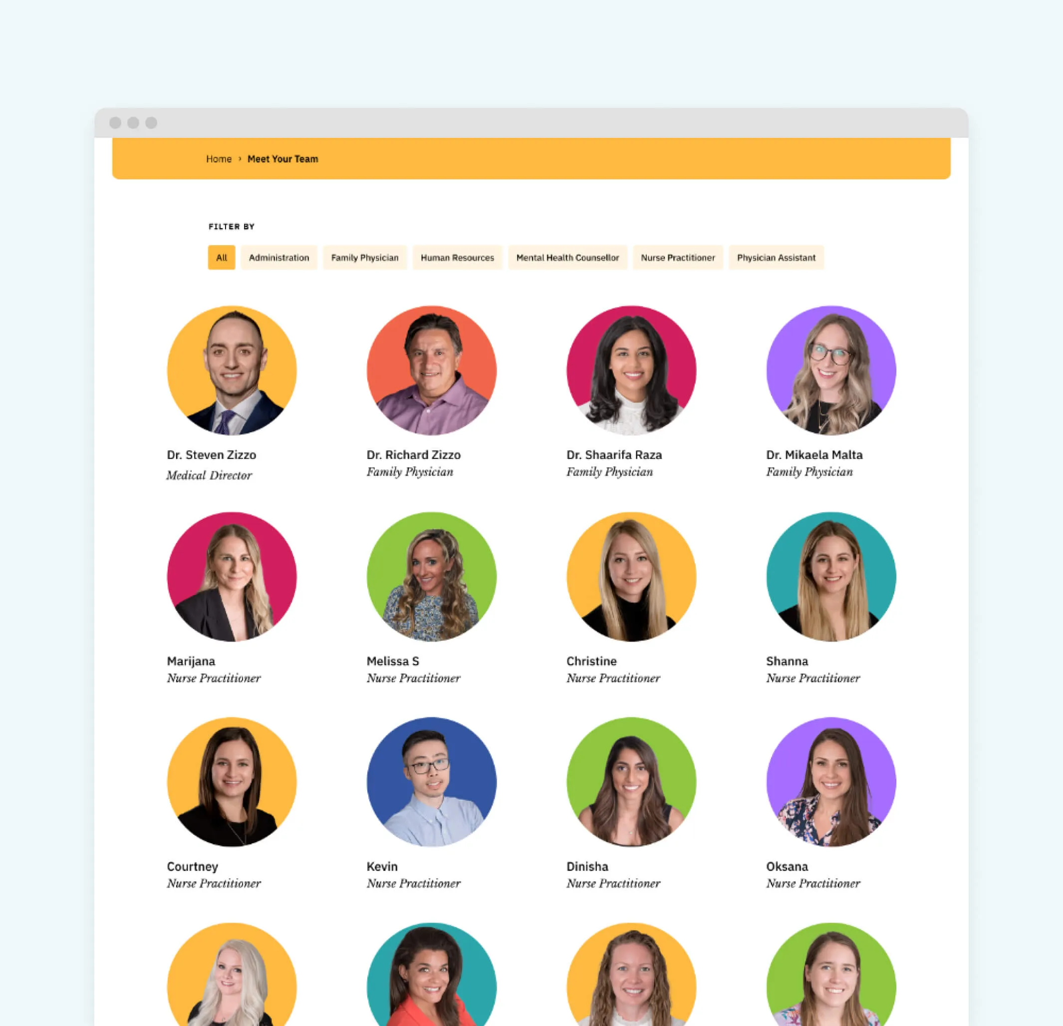 Team members of a medical practice, including doctors and nurse practitioners.