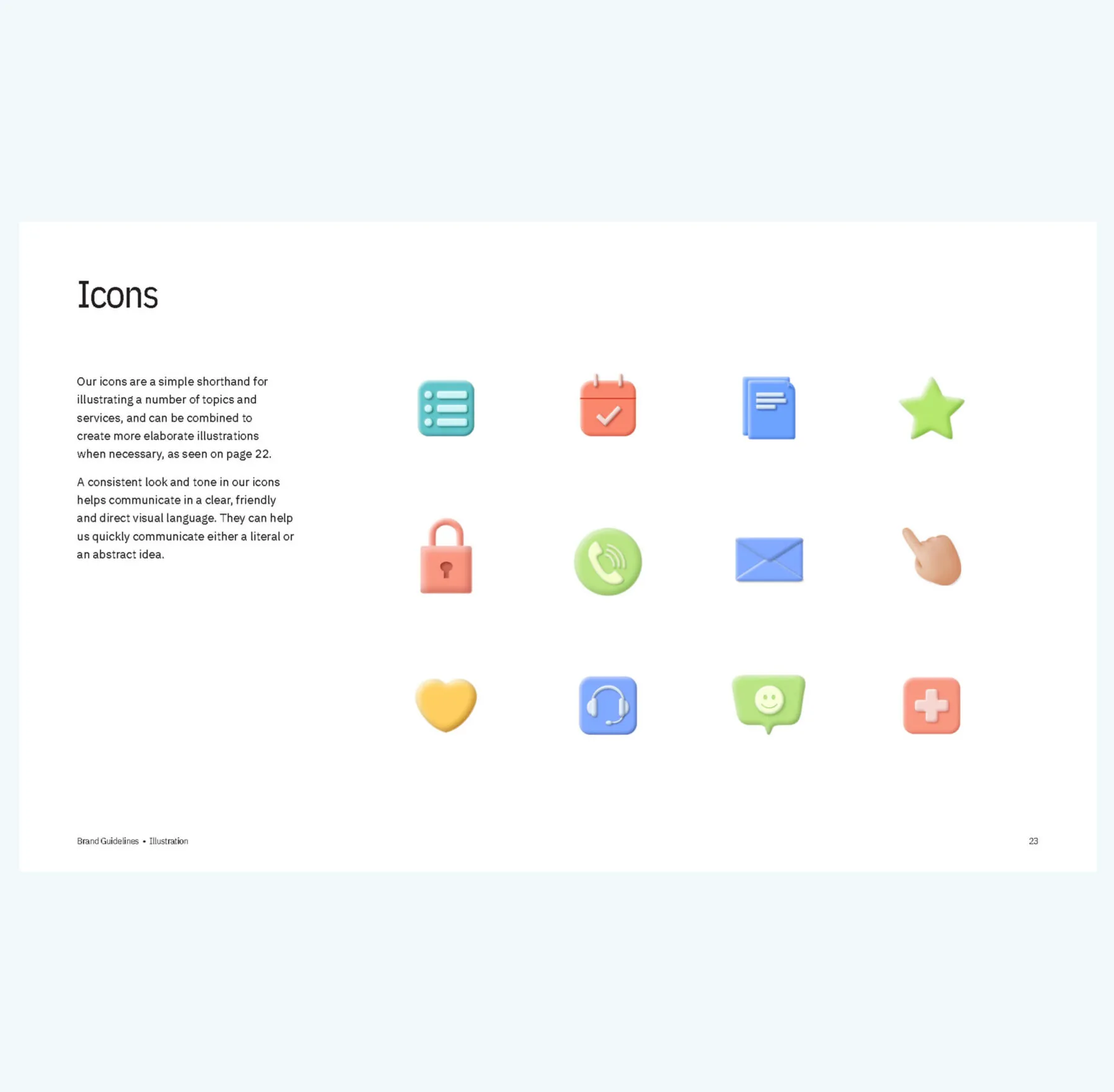 Icons: list, calendar, documents, star, lock, phone, email, hand, heart, headphones, chat bubble, plus sign