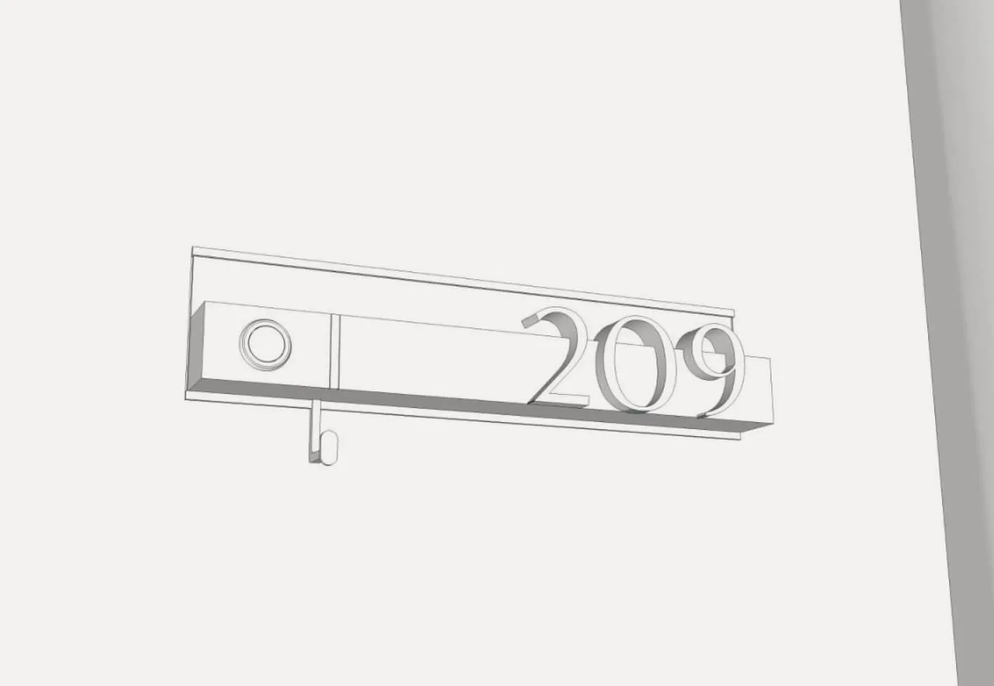 Room number 209 sign with a hook.