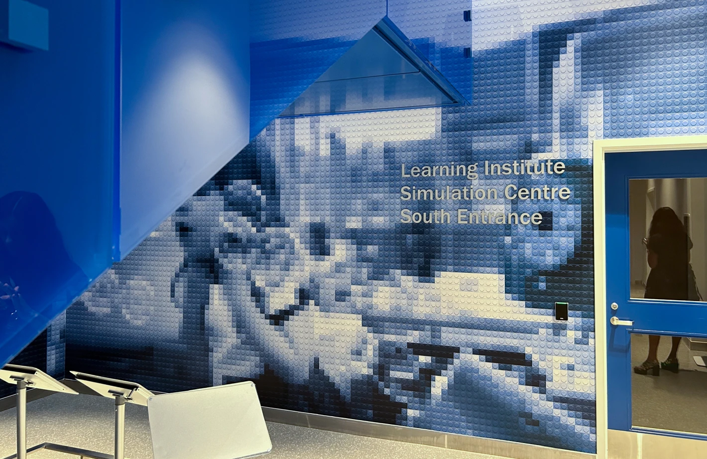 Learning Institute Simulation Centre South Entrance mural made of Lego bricks.