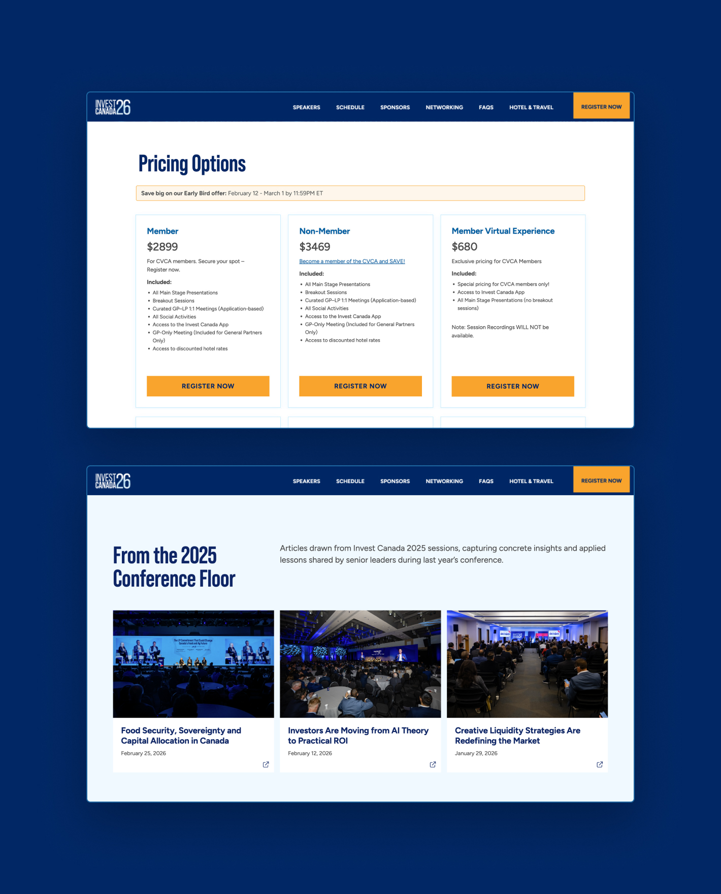 Invest Canada 2025 pricing options and conference floor articles.